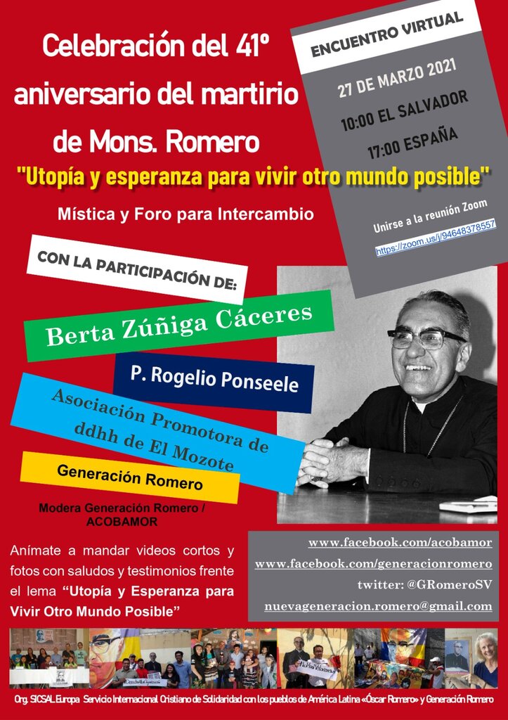 Te invitamos a participar en la celebración para Conmemorar el 41º aniversario del martirio de Mons. Romero